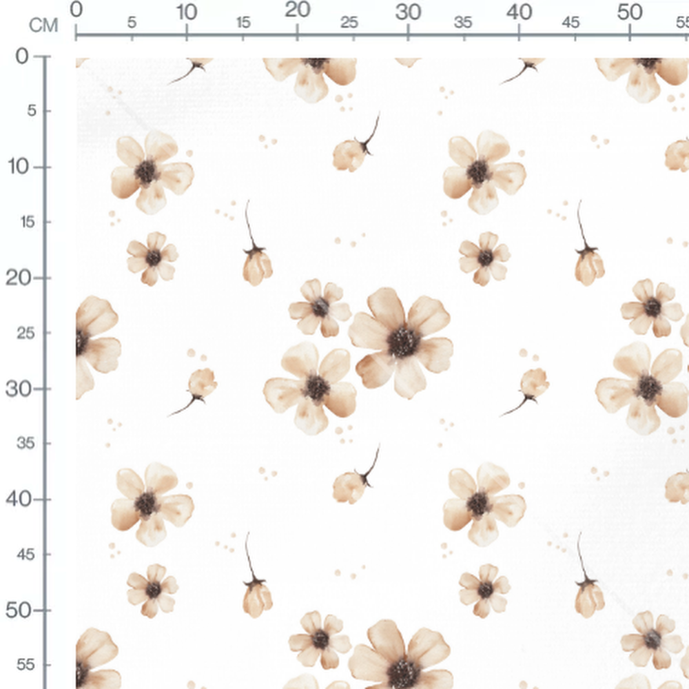 Tissu - Fleurs beige clair sur blanc
