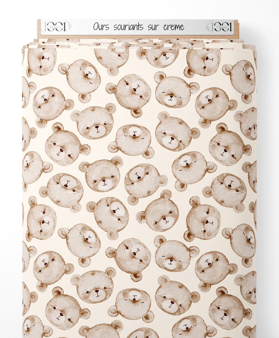 Tissu - Ours souriants sur crème