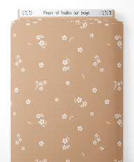 Tissu - Fleurs et feuilles sur beige