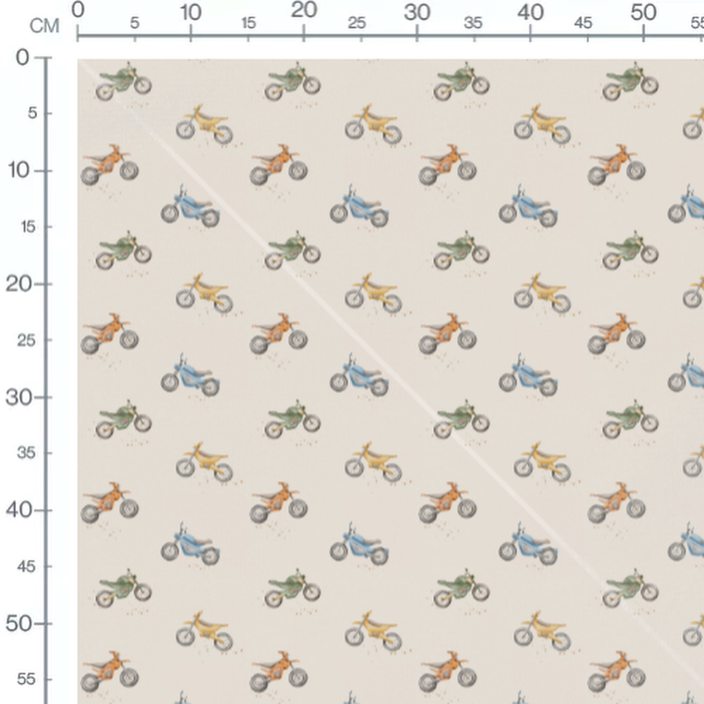 Tissu - Motos colorées sur fond beige