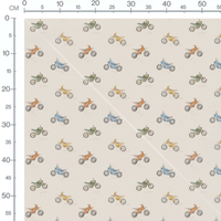 Tissu - Motos colorées sur fond beige