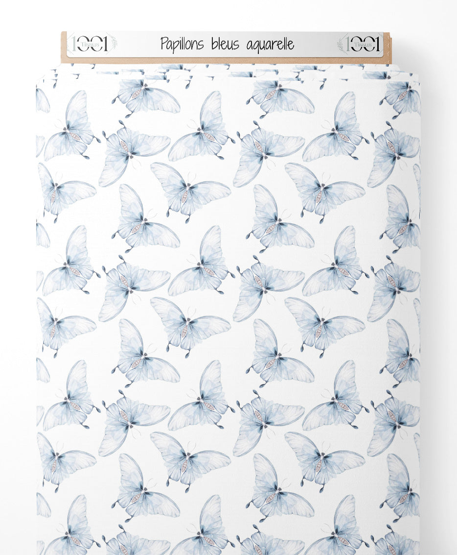 Tissu - Papillons bleus aquarelle
