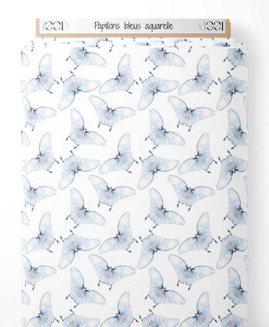 Tissu - Papillons bleus aquarelle