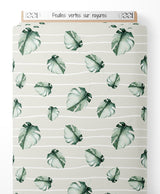 Tissu - Feuilles vertes sur rayures