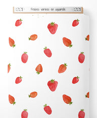 Tissu - Fraises variées en aquarelle