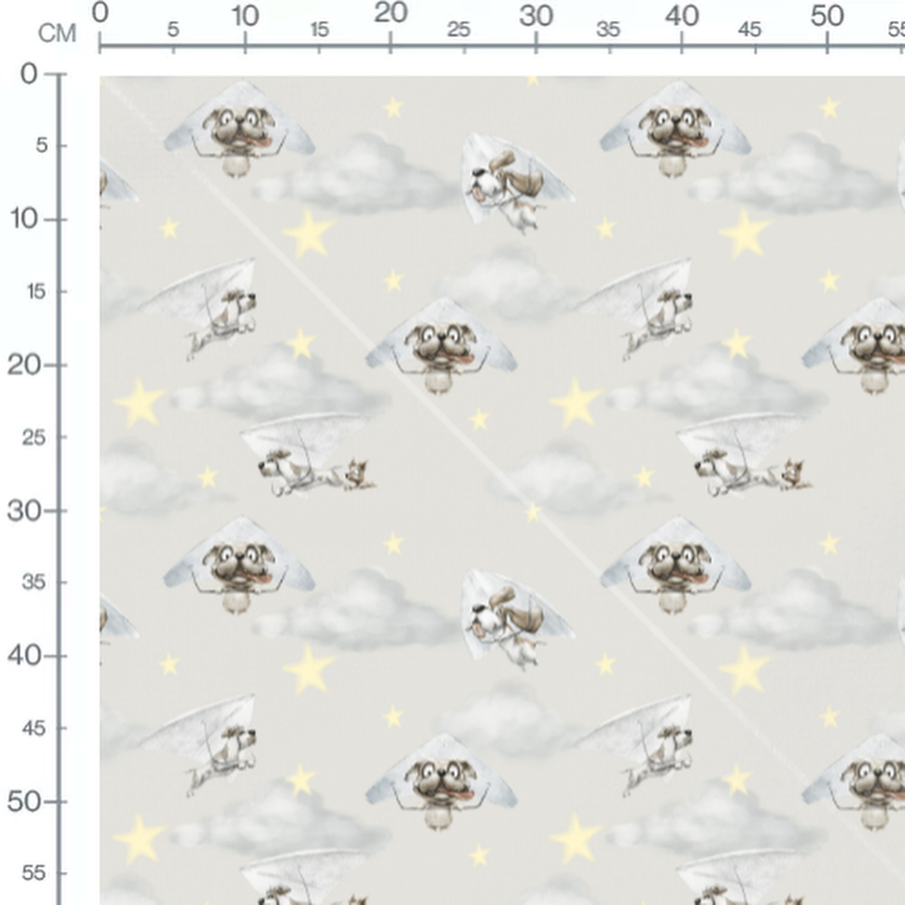Tissu - Chiens gris en deltaplane