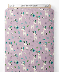 Tissu - Cerfs et fleurs pastel