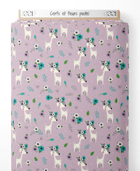 Tissu - Cerfs et fleurs pastel