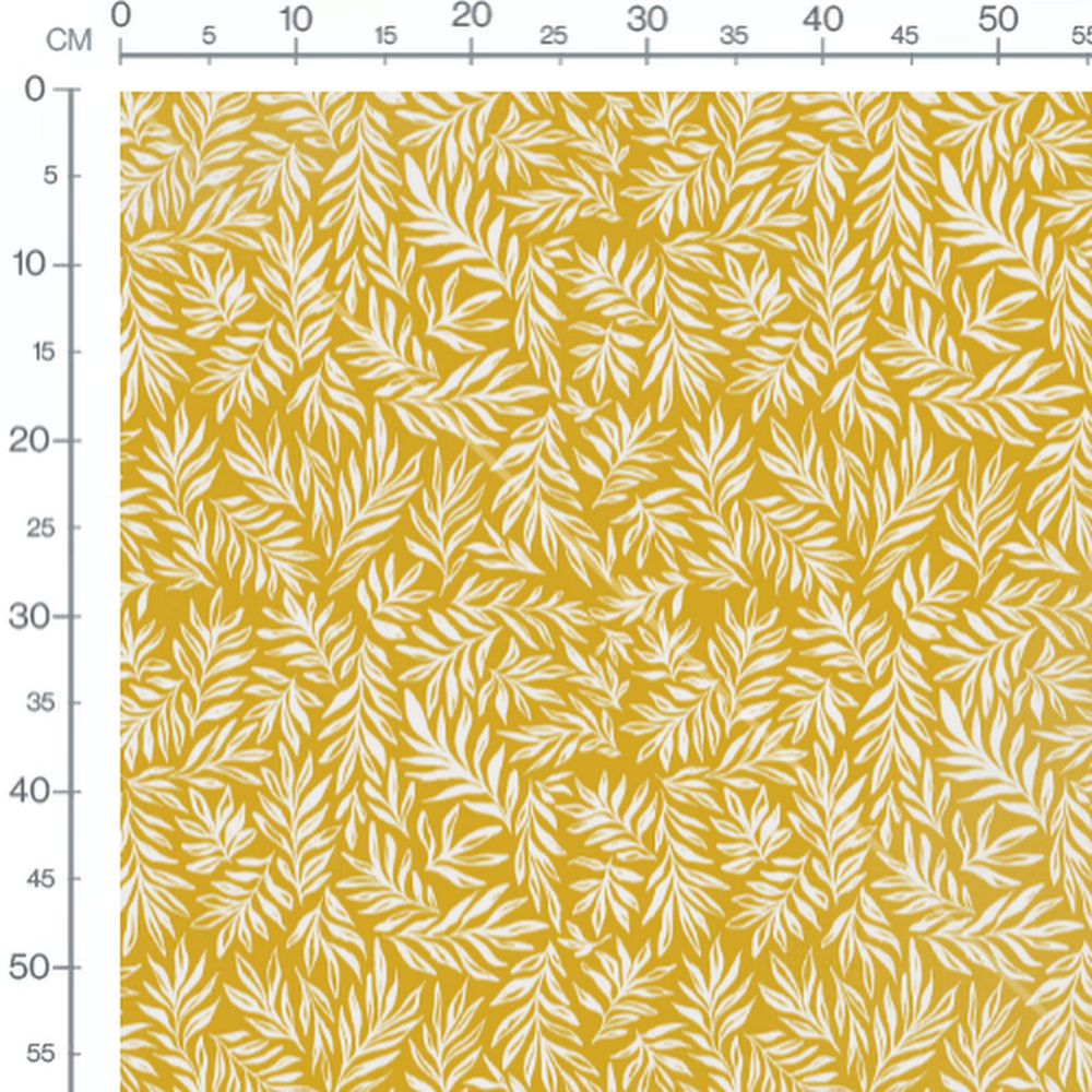 Tissu - Feuilles blanches sur fond jaune