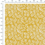 Tissu - Feuilles blanches sur fond jaune