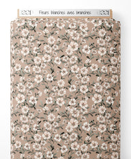 Tissu - Fleurs blanches avec branches