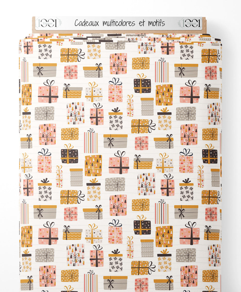 Tissu - Cadeaux multicolores et motifs