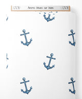 Tissu - Ancres bleues sur blanc