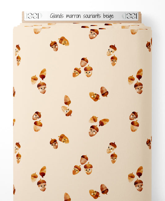 Tissu - Glands marron souriants beige