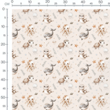 Tissu - Animaux marins floraux beige