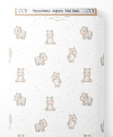 Tissu - Hippopotames mignons fond blanc