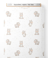 Tissu - Hippopotames mignons fond blanc