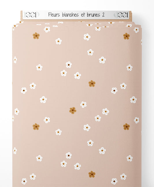 Tissu - Fleurs blanches et brunes 2