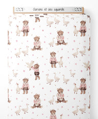 Tissu - Oursons et oies aquarelle