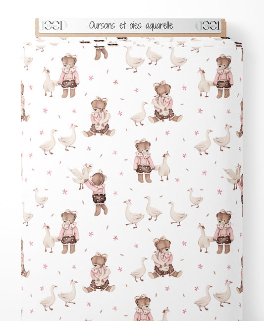Tissu - Oursons et oies aquarelle
