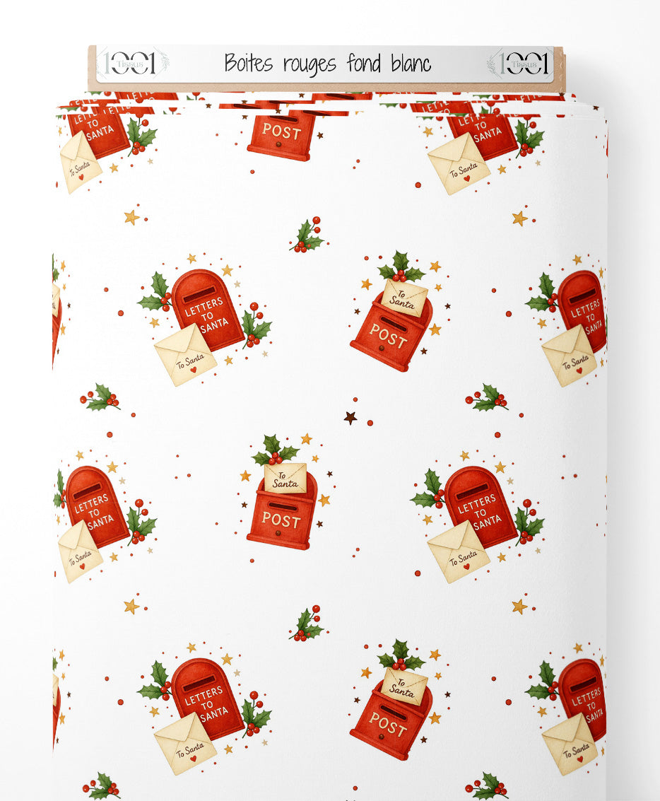 Tissu - Boîtes rouges sur fond blanc
