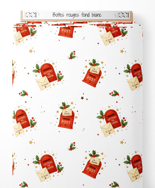 Tissu - Boîtes rouges sur fond blanc