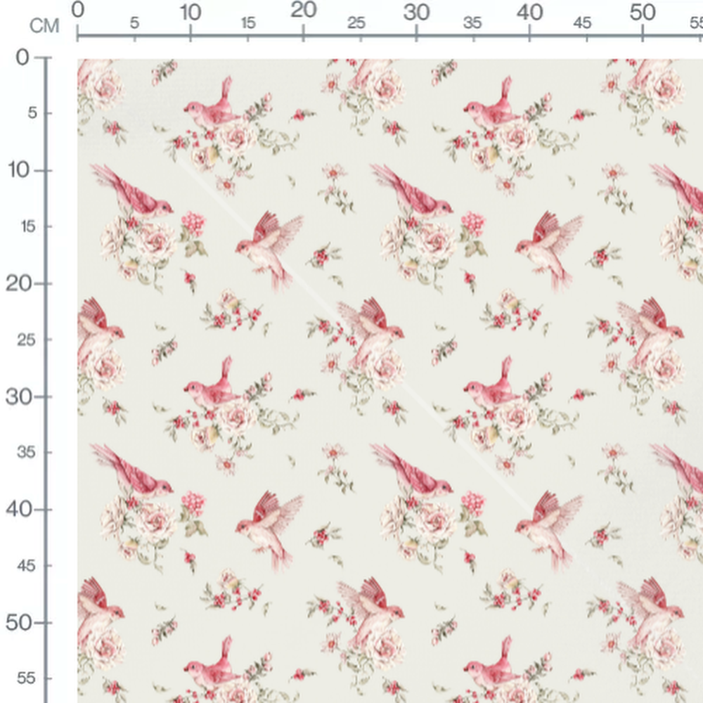 Tissu - Oiseaux roses et fleurs roses 2