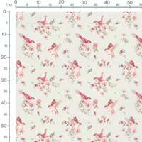 Tissu - Oiseaux roses et fleurs roses 2