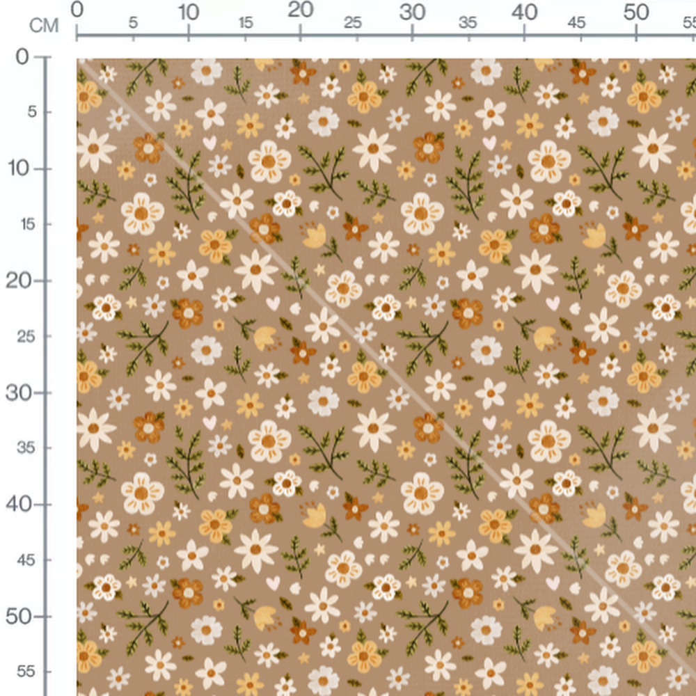 Tissu - Fleurs et cœurs sur beige