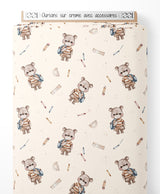 Tissu - Oursons sur crème avec accessoires