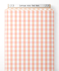 Tissu - Carreaux roses sur fond blanc