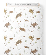 Tissu - Tortues et poissons marron