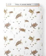 Tissu - Tortues et poissons marron
