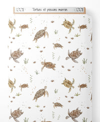 Tissu - Tortues et poissons marron