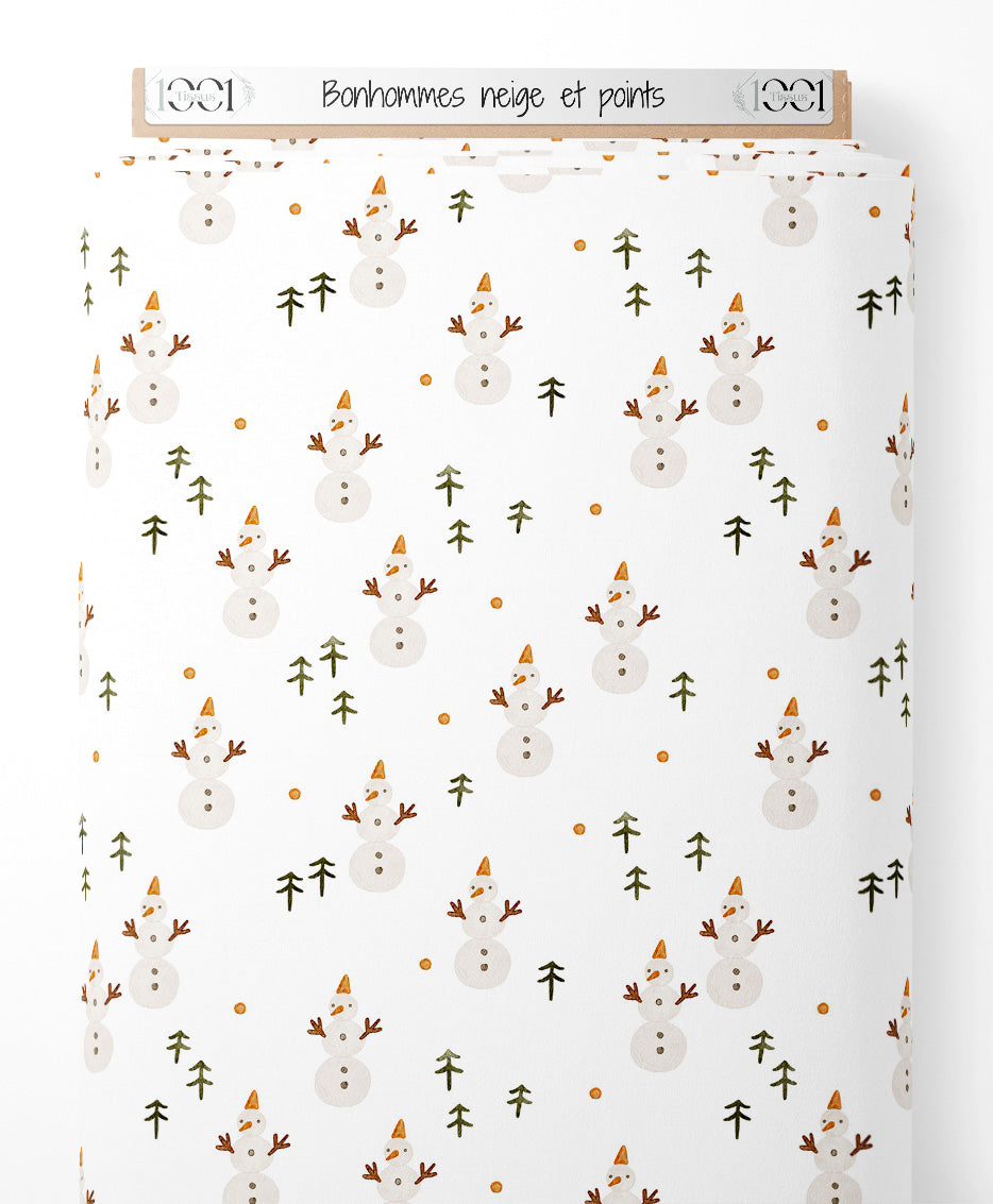 Tissu - Bonhommes neige et points