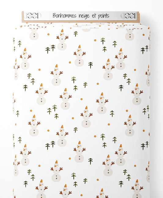 Tissu - Bonhommes neige et points