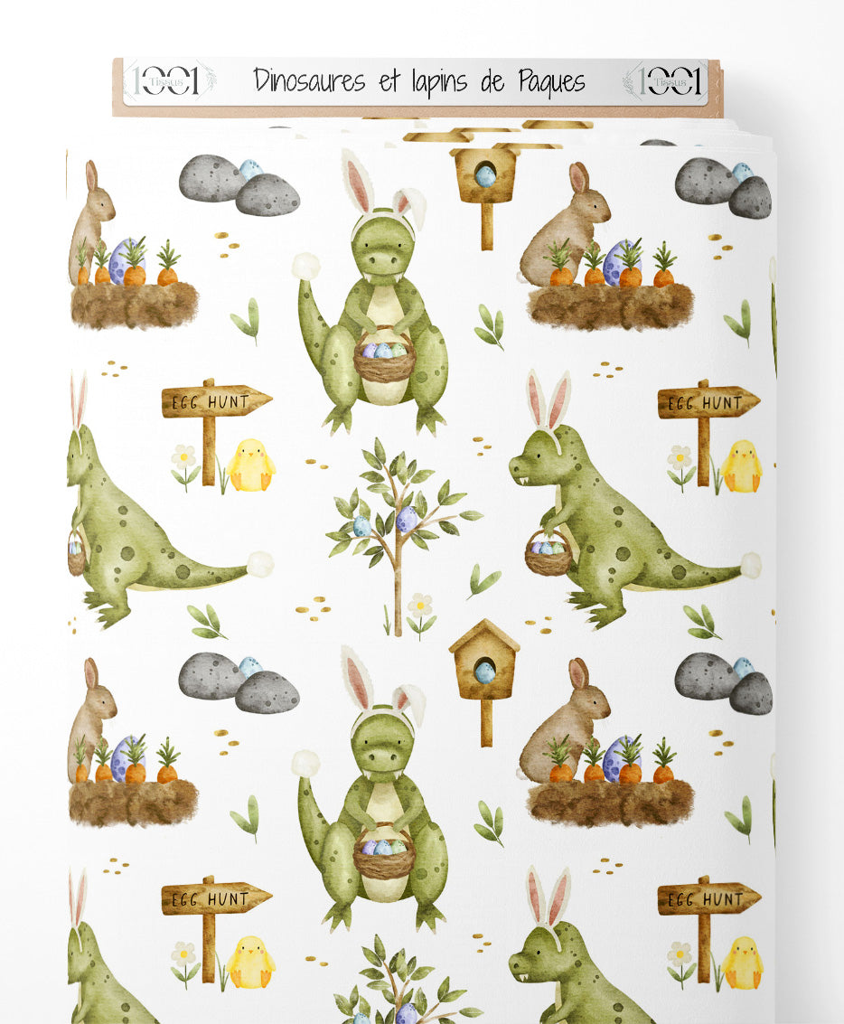 Tissu - Dinosaures et lapins de Pâques