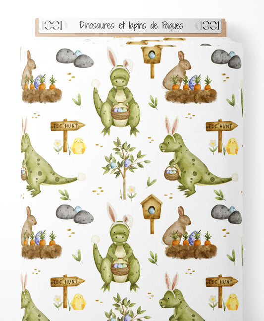 Tissu - Dinosaures et lapins de Pâques