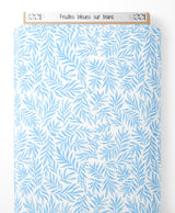 Tissu - Feuilles bleues sur blanc