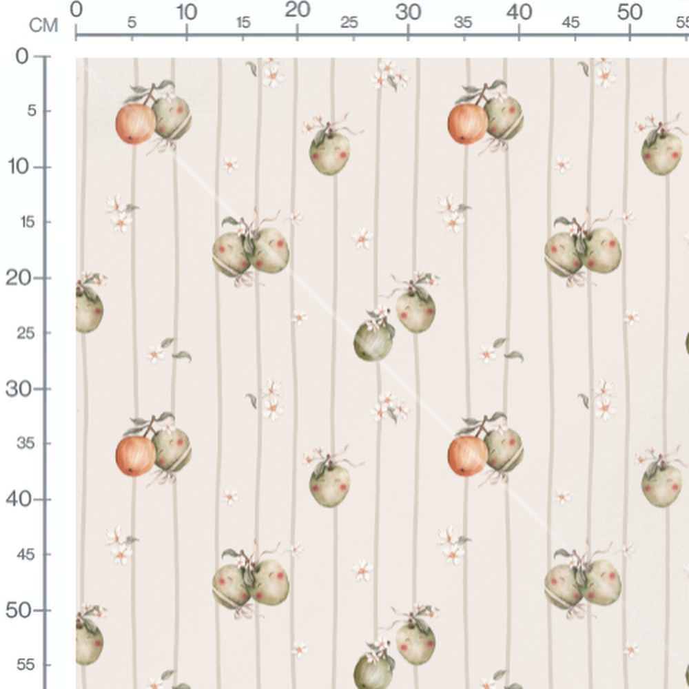 Tissu - Pommes et fleurs sur fond beige