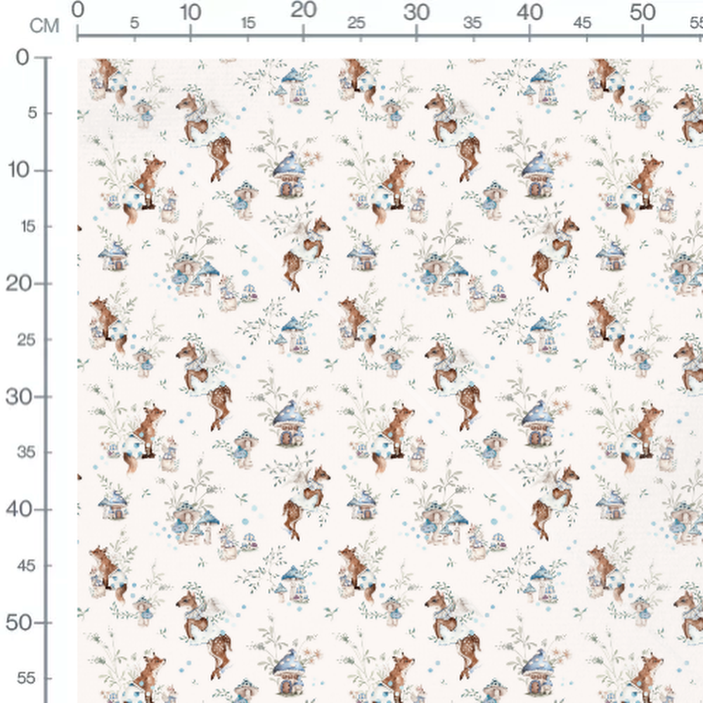 Tissu - Faons ailés et champignons