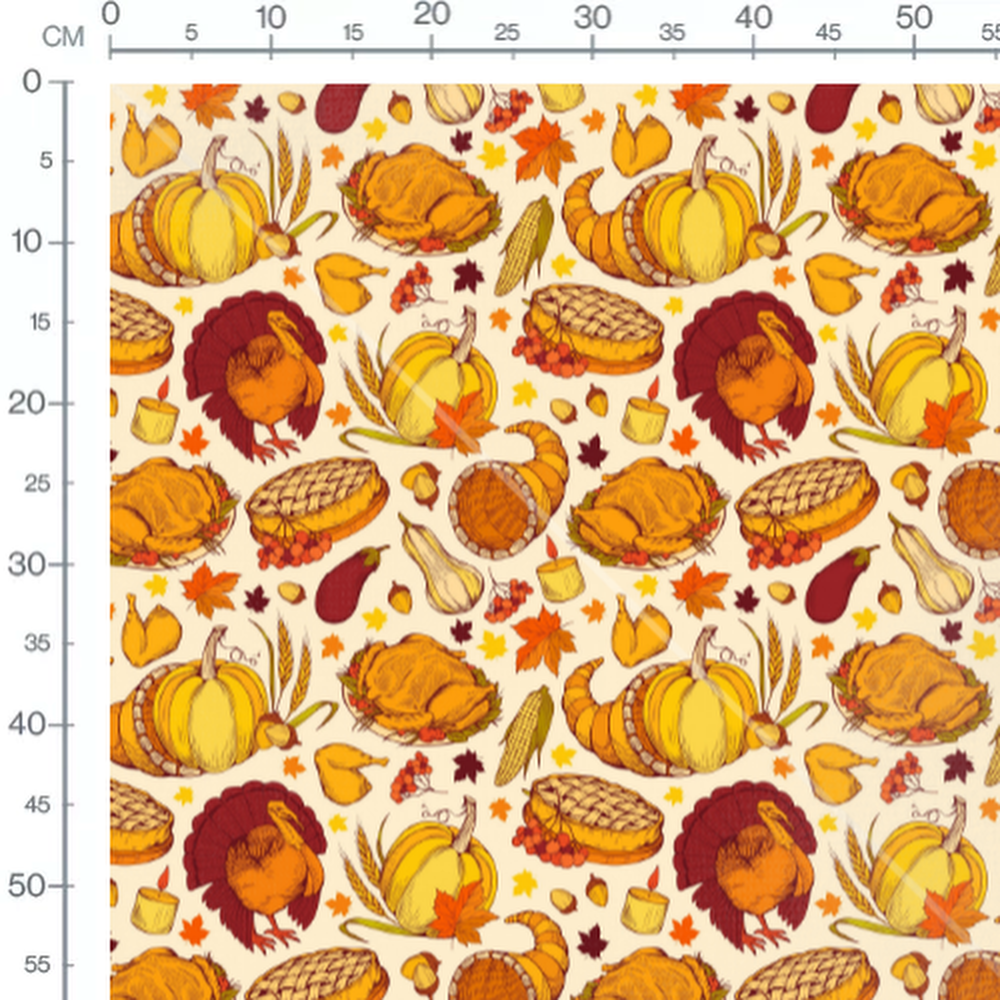 Tissu - Dinde et citrouilles festives