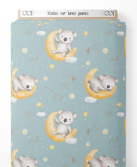 Tissu - Koalas sur lunes jaunes