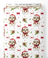 Tissu - Chiot Noel fond blanc