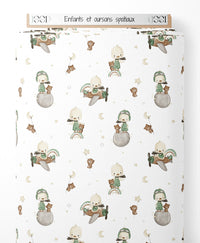 Tissu - Enfants et oursons spatiaux