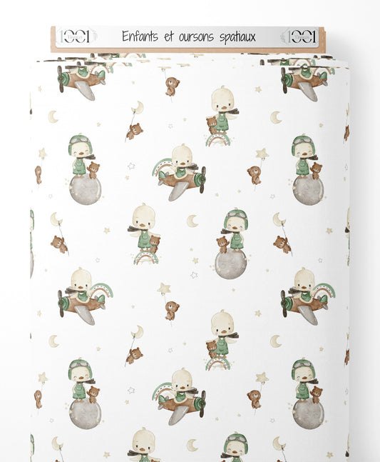 Tissu - Enfants et oursons spatiaux