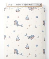 Tissu - Baleines et vagues bleues