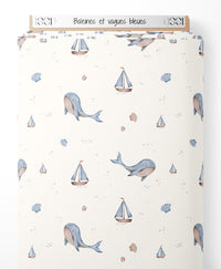 Tissu - Baleines et vagues bleues