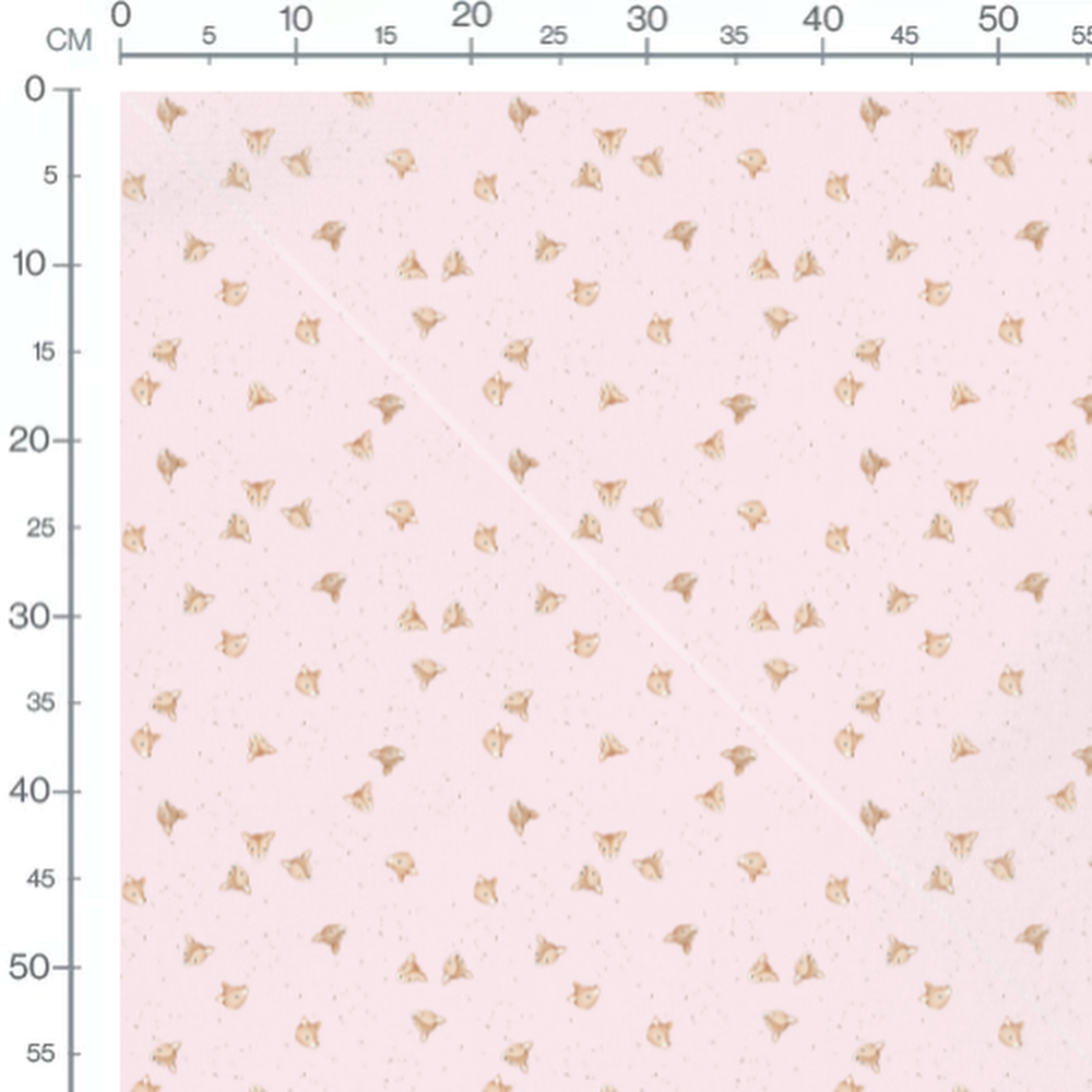 Tissu - Têtes de faons sur rose