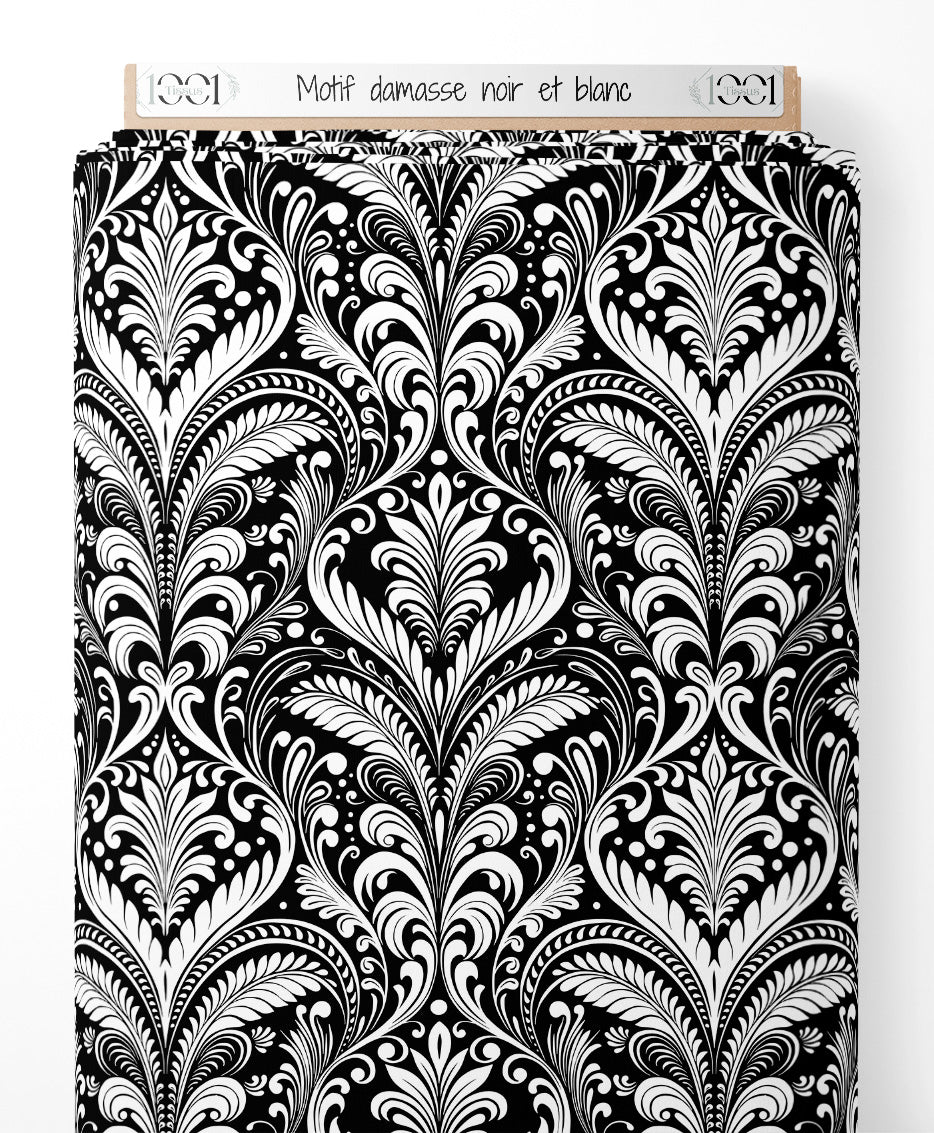 Tissu - Motif damassé noir et blanc